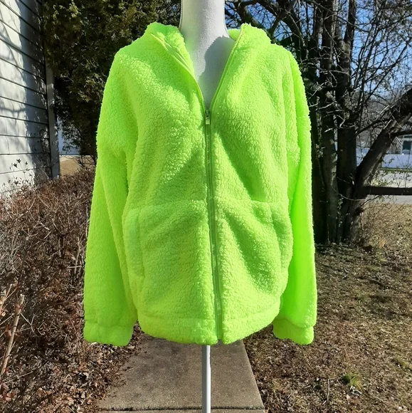 🆕️ LAST 1! Neon Full Zip Sherpa Hoodie Jacket - Picture 4 of 8